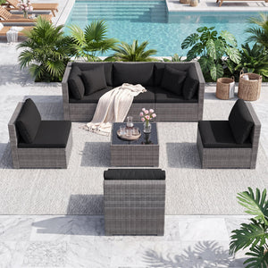 Ship in 3 boxes (screws in the first box) that may have different arrival times<br>[Black/Gray option] Ship in 2 boxes that may have different arrival times<br>Package includes 1 coffee table  2 corner sofas  4 armless sofas  6 seat cushions  8 back cushi