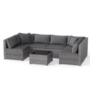 Ship in 3 boxes (screws in the first box) that may have different arrival times<br>[Black/Gray option] Ship in 2 boxes that may have different arrival times<br>Package includes 1 coffee table  2 corner sofas  4 armless sofas  6 seat cushions  8 back cushi