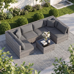 Ship in 3 boxes (screws in the first box) that may have different arrival times<br>[Black/Gray option] Ship in 2 boxes that may have different arrival times<br>Package includes 1 coffee table  2 corner sofas  4 armless sofas  6 seat cushions  8 back cushi
