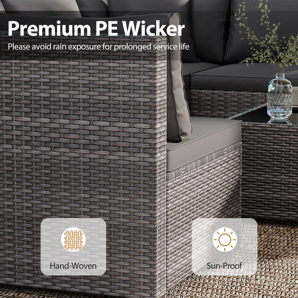 Ship in 3 boxes (screws in the first box) that may have different arrival times<br>[Black/Gray option] Ship in 2 boxes that may have different arrival times<br>Package includes 1 coffee table  2 corner sofas  4 armless sofas  6 seat cushions  8 back cushi