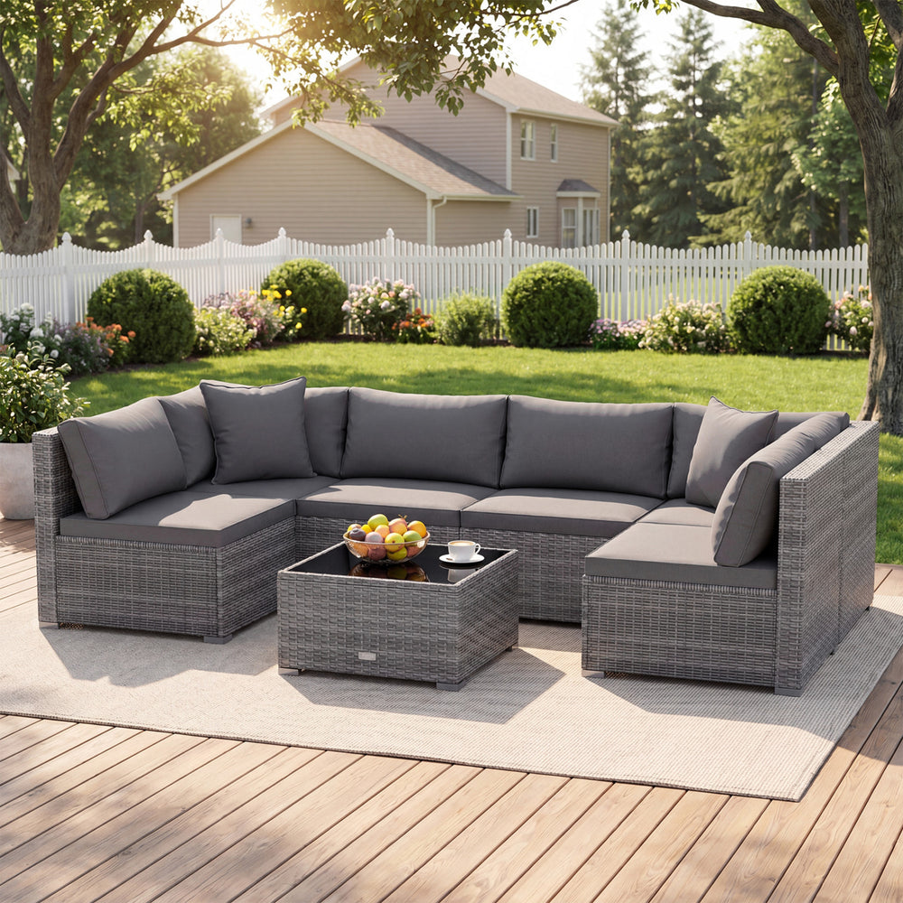 Ship in 3 boxes (screws in the first box) that may have different arrival times<br>[Black/Gray option] Ship in 2 boxes that may have different arrival times<br>Package includes 1 coffee table  2 corner sofas  4 armless sofas  6 seat cushions  8 back cushi