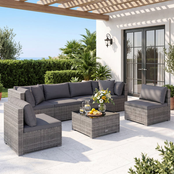 Ship in 3 boxes (screws in the first box) that may have different arrival times<br>[Black/Gray option] Ship in 2 boxes that may have different arrival times<br>Package includes 1 coffee table  2 corner sofas  4 armless sofas  6 seat cushions  8 back cushi