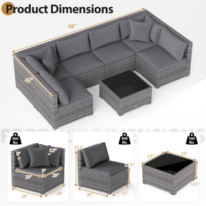 Ship in 3 boxes (screws in the first box) that may have different arrival times<br>[Black/Gray option] Ship in 2 boxes that may have different arrival times<br>Package includes 1 coffee table  2 corner sofas  4 armless sofas  6 seat cushions  8 back cushi