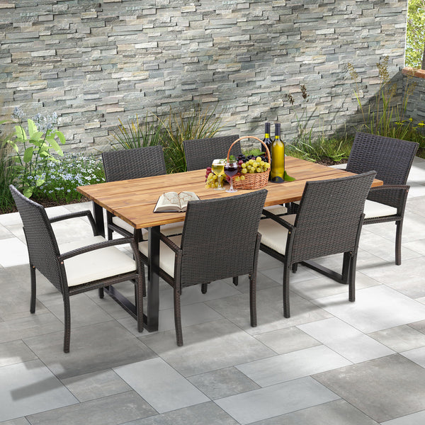 Each box includes a corresponding screw bag<br>Cozy to sit with an ergonomic seat and elastic cushions<br>Easy to remove and wash the cushion cover with a zipper design<br>Built-to-last PE rattan is also elegant in look<br>Acacia wood tabletop looks natur