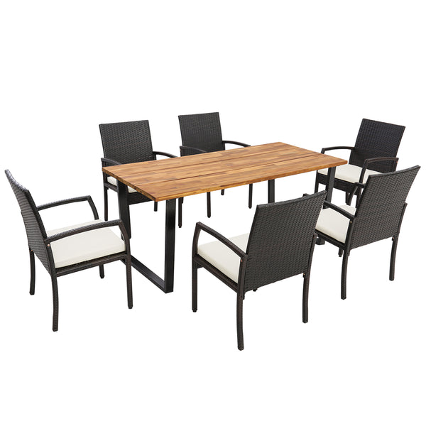 Each box includes a corresponding screw bag<br>Cozy to sit with an ergonomic seat and elastic cushions<br>Easy to remove and wash the cushion cover with a zipper design<br>Built-to-last PE rattan is also elegant in look<br>Acacia wood tabletop looks natur