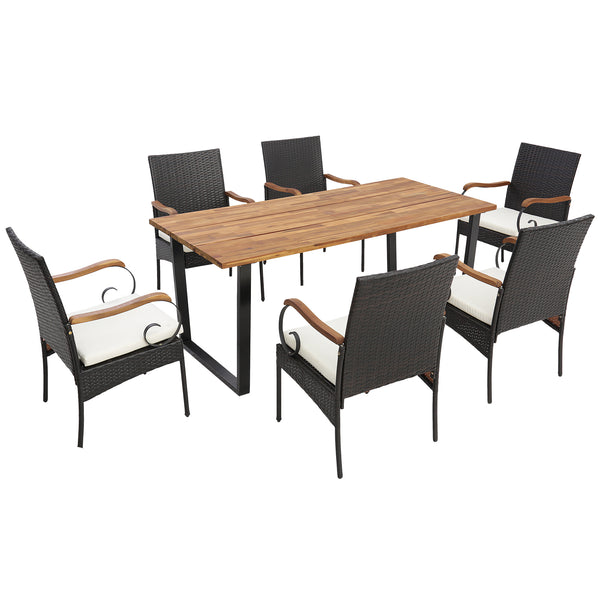 Each box includes a corresponding screw bag<br>Cozy to sit with an ergonomic seat and elastic cushions<br>Easy to remove and wash the cushion cover with a zipper design<br>Built-to-last PE rattan is also elegant in look<br>Acacia wood tabletop looks natur