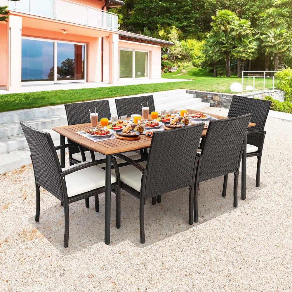 The product is delivered in 3 boxes and the arrival time may vary  each box contains the corresponding screw kits<br>The tabletop is made of acacia wood  weather-proof  water-repellent  durable<br>The thickened metal supporting legs with rustproof coating