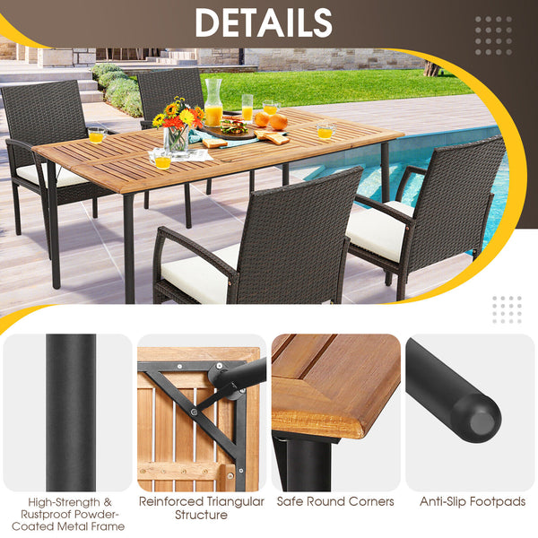 The product is delivered in 3 boxes and the arrival time may vary  each box contains the corresponding screw kits<br>The tabletop is made of acacia wood  weather-proof  water-repellent  durable<br>The thickened metal supporting legs with rustproof coating