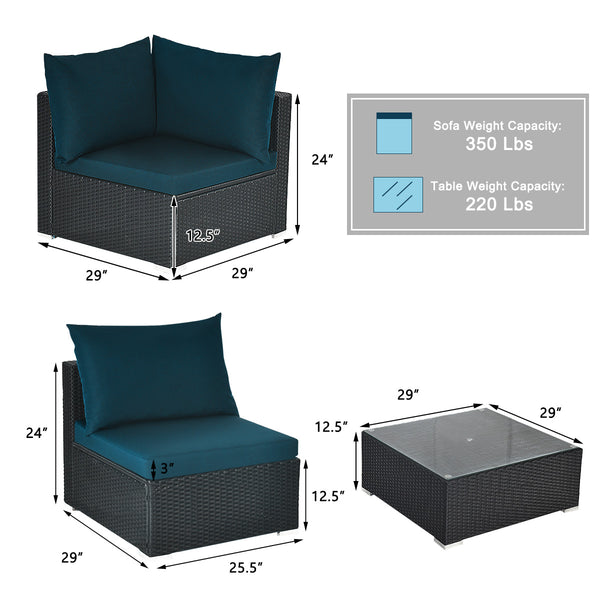 Free combination of sectional sofa as per your needs<br>Solid structure with L shape aluminum feet<br>Exquisite PE wicker frame adds unique charm<br>Comfortable sofa set with thick cushions and soft pillows<br>The cover of seat cushion is removable and wa