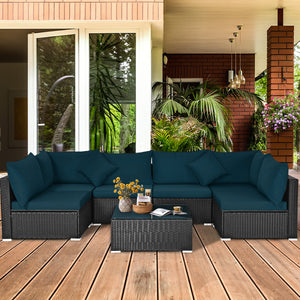 Free combination of sectional sofa as per your needs<br>Solid structure with L shape aluminum feet<br>Exquisite PE wicker frame adds unique charm<br>Comfortable sofa set with thick cushions and soft pillows<br>The cover of seat cushion is removable and wa
