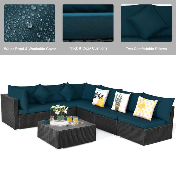 Free combination of sectional sofa as per your needs<br>Solid structure with L shape aluminum feet<br>Exquisite PE wicker frame adds unique charm<br>Comfortable sofa set with thick cushions and soft pillows<br>The cover of seat cushion is removable and wa