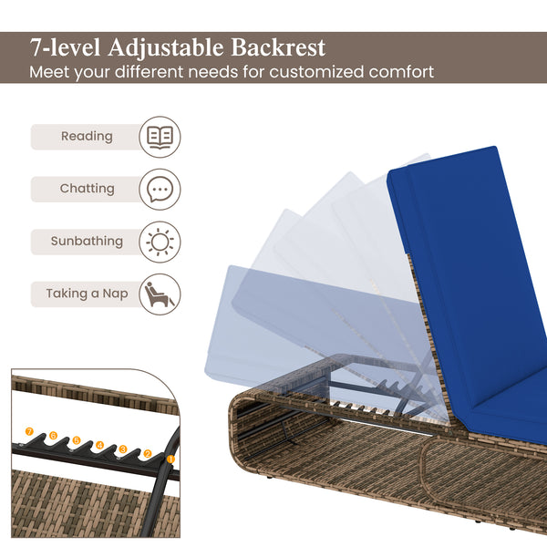 Meet your different needs for customized comfort with 7-level adjustable backrest<br>The full flat position allows you to fully recline for optimal relaxation<br>Perfect reading  chatting  sunbathing and taking a nap<br>Hand-woven PE wicker is fade-resist
