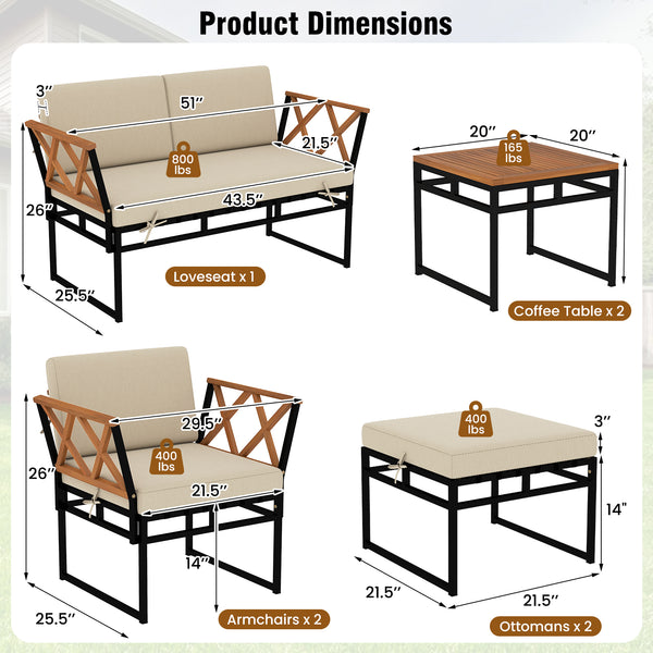 Heavy-duty metal frame offers strong support<br>Firm screw connection for strengthened structure<br>Acacia wood tabletop  armrest and backrest for natural elegance<br>Cross-woven bungee rope provides elasticity and support<br>Enjoy optimal cushioned comfo