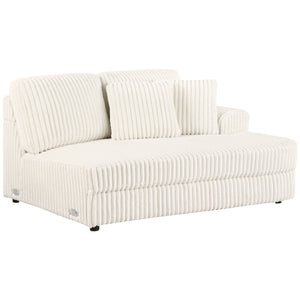 Experience ultimate comfort with the RAF cuddler, designed for cuddling and relaxation. Upholstered in ivory wide corduroy, this piece includes two pillows for added support and coziness, making it a great addition to your sectional.
