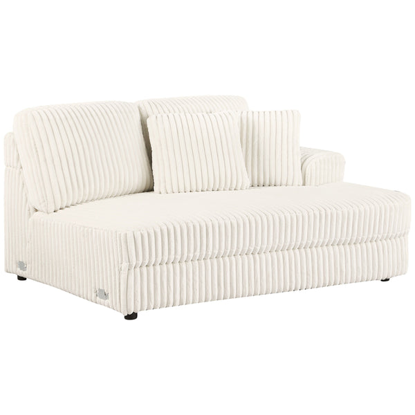 Experience ultimate comfort with the RAF cuddler, designed for cuddling and relaxation. Upholstered in ivory wide corduroy, this piece includes two pillows for added support and coziness, making it a great addition to your sectional.