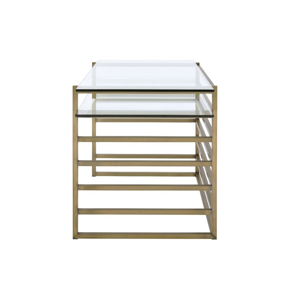 Whether you-'re working from home or scrawling a quick to-do list, you-'ll be doing it all in style with this Shona desk. The luxurious glass top combines with antique gold finish base, this piece is not only elegant but also beautiful. Classic but glamor