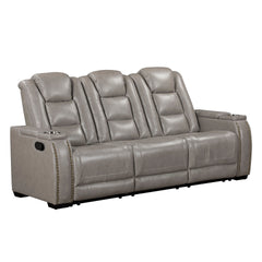 The Breckenridge Genuine Leather Reclining Sofa in Gray offers a perfect combination of luxury, durability, and modern convenience, making it an ideal centerpiece for your living space. This reclining sofa is crafted with a blend of hardwood and manufactu
