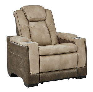 This sleek, ultra-modern power recliner has it all. With designer style and head-to-toe comfort, it has the upscale look of leather at a scaled-down faux leather price. Its two-tone upholstery is more durable and water-repellent than regular leather, an a