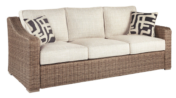 Sporting an easy-on-the-eyes look inspired by driftwood, this sofa elevates the art of alfresco living. Beautiful and durable enough for indoor and outdoor use, the high-style/low-maintenance seating entices with plush, removable cushions wrapped in Nuvel