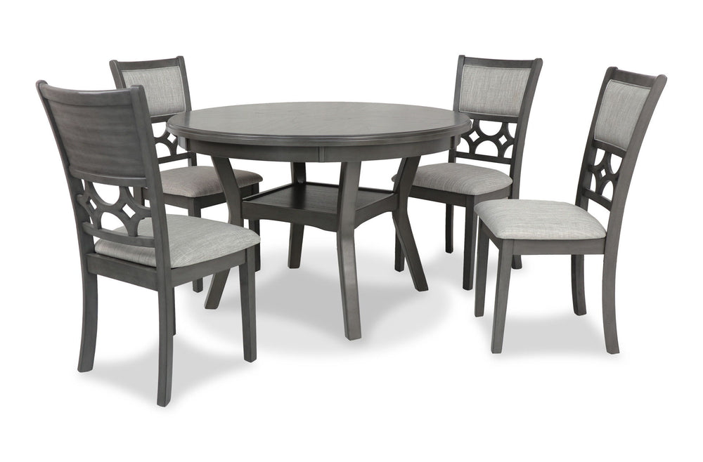 The graceful Mitchell 5 Piece Dining Table and Chair Set is built with durability and comfort in mind. This dining set provides spacious seating for four and a handy storage shelf located under the table top to store dinnerware or decor. The dining table 
