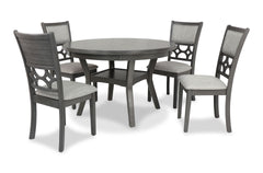 The graceful Mitchell 5 Piece Dining Table and Chair Set is built with durability and comfort in mind. This dining set provides spacious seating for four and a handy storage shelf located under the table top to store dinnerware or decor. The dining table 