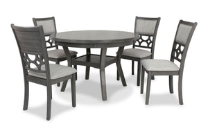 The graceful Mitchell 5 Piece Dining Table and Chair Set is built with durability and comfort in mind. This dining set provides spacious seating for four and a handy storage shelf located under the table top to store dinnerware or decor. The dining table 