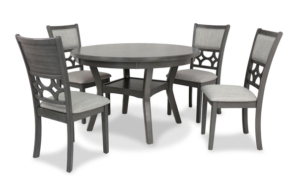 The graceful Mitchell 5 Piece Dining Table and Chair Set is built with durability and comfort in mind. This dining set provides spacious seating for four and a handy storage shelf located under the table top to store dinnerware or decor. The dining table 