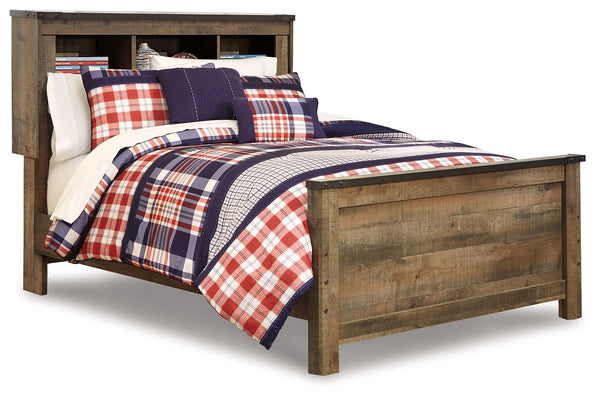 Whether she loves horses or he-'s a cowboy at heart, this full bookcase bed matches their authenticity. Its rustic finish, plank-style details and nailhead trim pay homage to reclaimed barn wood, making for a chic look loaded with charm. Mattress and foun