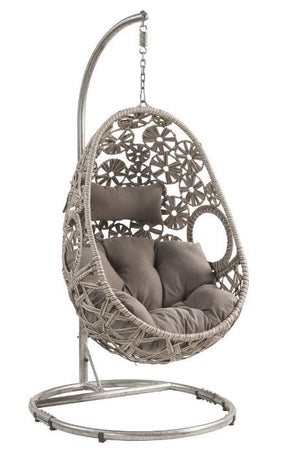 A statement piece for any backyard setting, this Sigar modern patio hanging chair with a stand is the perfect place to snuggle up with a book or enjoy the sunshine. Its distinct shape makes a bold statement on its own. It is constructed utilizing all-weat