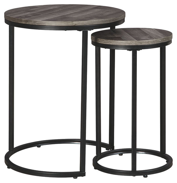 Tight budget? Tight space? Youâ€™re all set with this nesting table set. Clean-lined round design is decidedly contemporary, while gray washed tops serve up casual coolness.<br><br><b>Additional Dimensions</b><br><ul><li>Table-large: 0-"</li><li>Table-sma