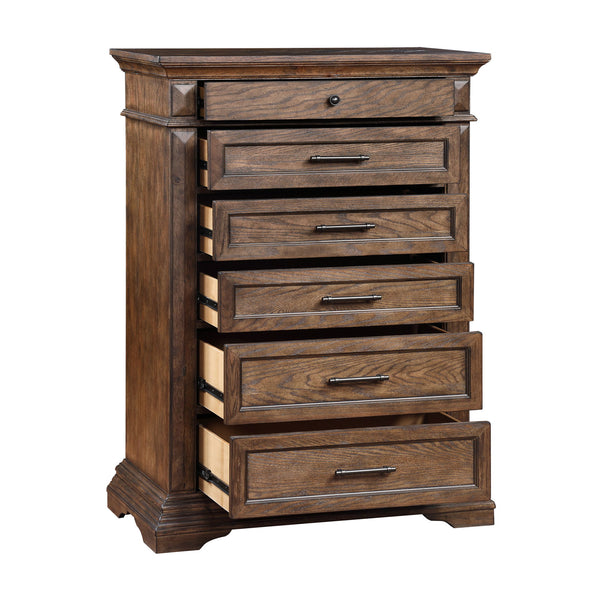  this chest promises durability and a robust presence in any room. The rich walnut finish