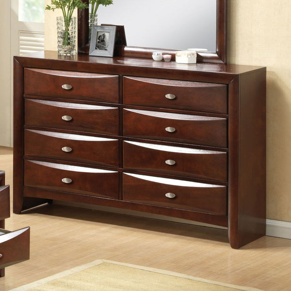 The Ireland collection dresser features contemporary feel and a glossy espresso finish throughout. The dresser is complemented by slightly flared square legs with 8 spacious drawers are sure to provide style and functionality for any bedroom needs. Drawer