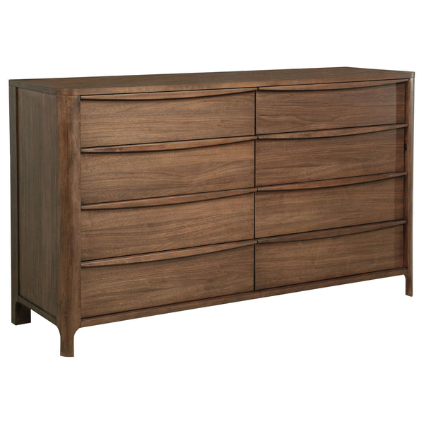Introduce abundant storage and plenty of style to your bedroom with this transitional eight-drawer dresser. It delivers plenty of easy organization for clothing and accessories with drawers that include cedar lining for protection and felt lining in its t
