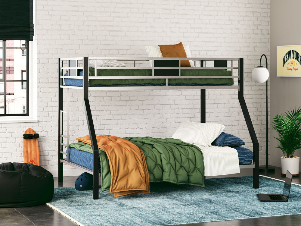 Sleep safe and soundâ€”in style. Youâ€™ll rest easy thanks to the top bunkâ€™s guardrails, and theyâ€™ll love the -"cool factor-" of the industrial/contemporary design. This bunk bed is a victory for the whole family.<br><br><b>Additional Dimensions</b><b