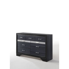 The Naima dresser offers a sophisticated look, clean lines and contemporary style. This black dresser features nine drawers, with the second drawer being a Felt-Lined jewelry drawer with compartments and front panel with crystal like inserts. Add this dre