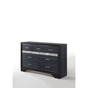 The Naima dresser offers a sophisticated look, clean lines and contemporary style. This black dresser features nine drawers, with the second drawer being a Felt-Lined jewelry drawer with compartments and front panel with crystal like inserts. Add this dre