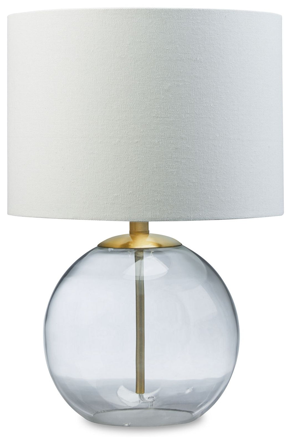 Featuring a round, clear glass base, this table lamp has a clean sculptural appeal that-'s easy to implement into a variety of decor styles. Its sheer simplicity exudes a clean, fresh aesthetic, adding low-key glamour to your bedroom or living room.<br><b