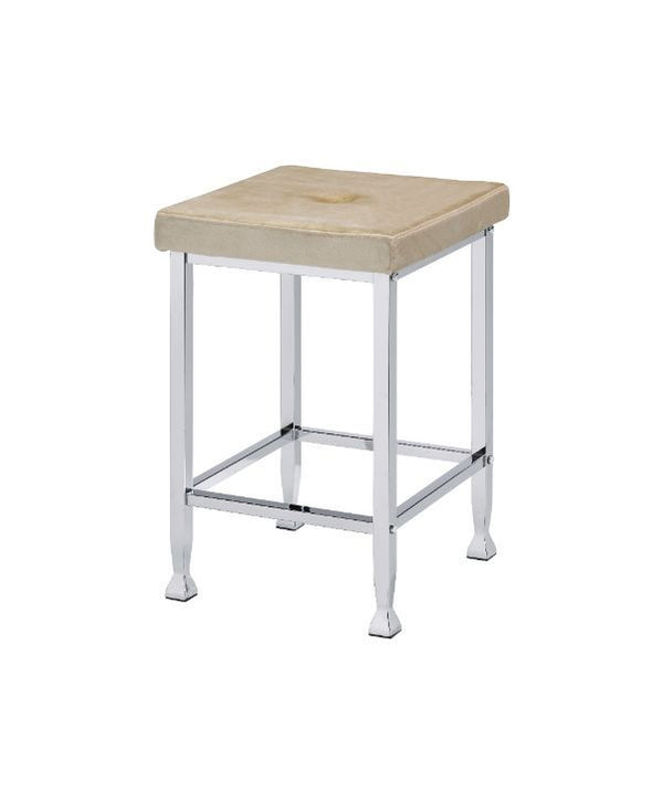 Alluring in its simplicity and function, this versatile counter high table is design with two open shelves on the base. Comprised of stark lines and sleek angles, its modern metal base paired with wooden shelves tell us simple really is better. A chrome f