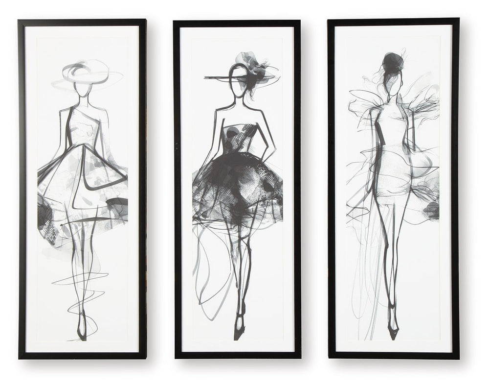 Put your passion for fashion on display. Showcasing three trendy sketch figures, this wall art set brings the luxe, contemporary feel of city living to your space. Hang the pieces separately or together to make a chic statement.<br/><br/><b>Product Featur