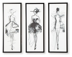 Put your passion for fashion on display. Showcasing three trendy sketch figures, this wall art set brings the luxe, contemporary feel of city living to your space. Hang the pieces separately or together to make a chic statement.<br/><br/><b>Product Featur