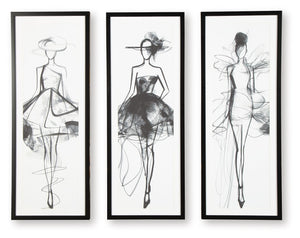 Put your passion for fashion on display. Showcasing three trendy sketch figures, this wall art set brings the luxe, contemporary feel of city living to your space. Hang the pieces separately or together to make a chic statement.<br/><br/><b>Product Featur