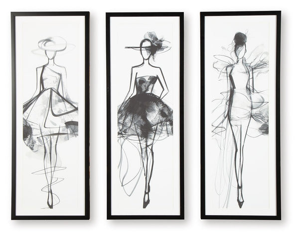 Put your passion for fashion on display. Showcasing three trendy sketch figures, this wall art set brings the luxe, contemporary feel of city living to your space. Hang the pieces separately or together to make a chic statement.<br/><br/><b>Product Featur