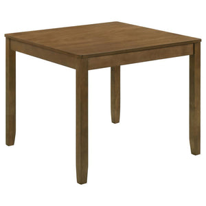  this contemporary five-piece dining set offers inviting style and a compact profile. The set centers on a square dining table crafted of wood with okume veneer in a stylish