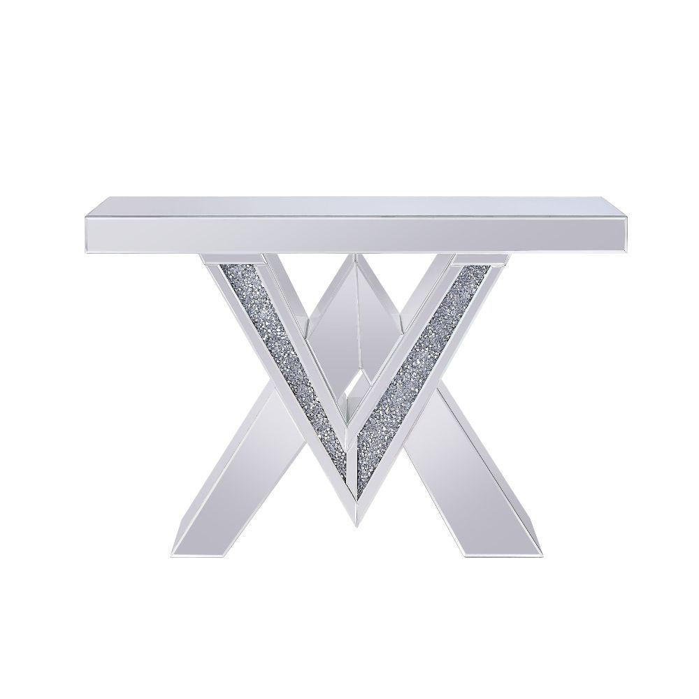 The Noralie Console Table will add a contemporary touch to any room in your home. With its clean lines, this brilliant rectangular occasional table showcases a distinctive style for an intriguing look. The table features a fully mirrored beveled table top