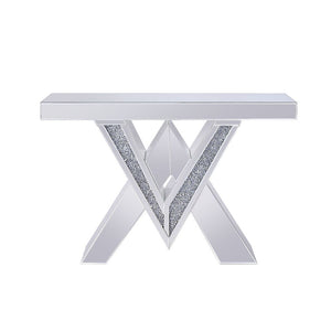  this brilliant rectangular occasional table showcases a distinctive style for an intriguing look. The table features a fully mirrored beveled table top