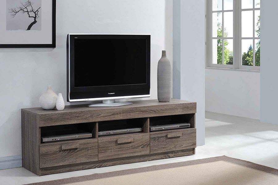The Alvin TV stand versatility and style will blend masterfully in your living room area. Includes a variety of open and concealed storage: three open shelves, and three drawers offers plenty of space to keep your entertainment components. Carefully const