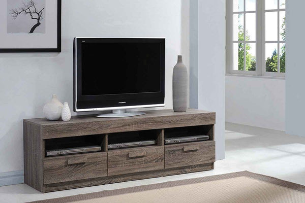 The Alvin TV stand versatility and style will blend masterfully in your living room area. Includes a variety of open and concealed storage: three open shelves, and three drawers offers plenty of space to keep your entertainment components. Carefully const