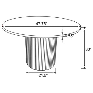  unifying choice for a contemporary dining space. The round tabletop features a s