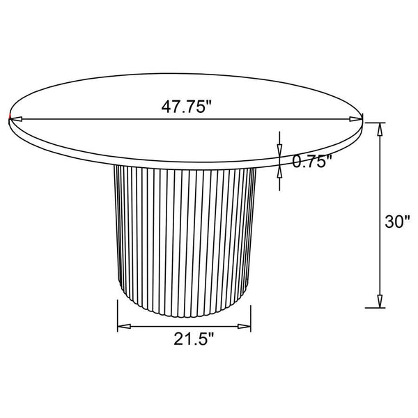  unifying choice for a contemporary dining space. The round tabletop features a s
