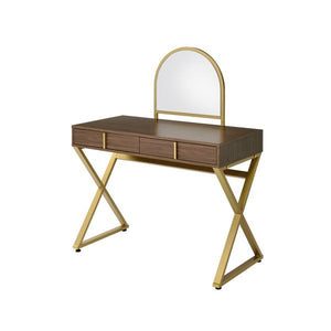 Coleen - Vanity Desk - Walnut & Gold Finish